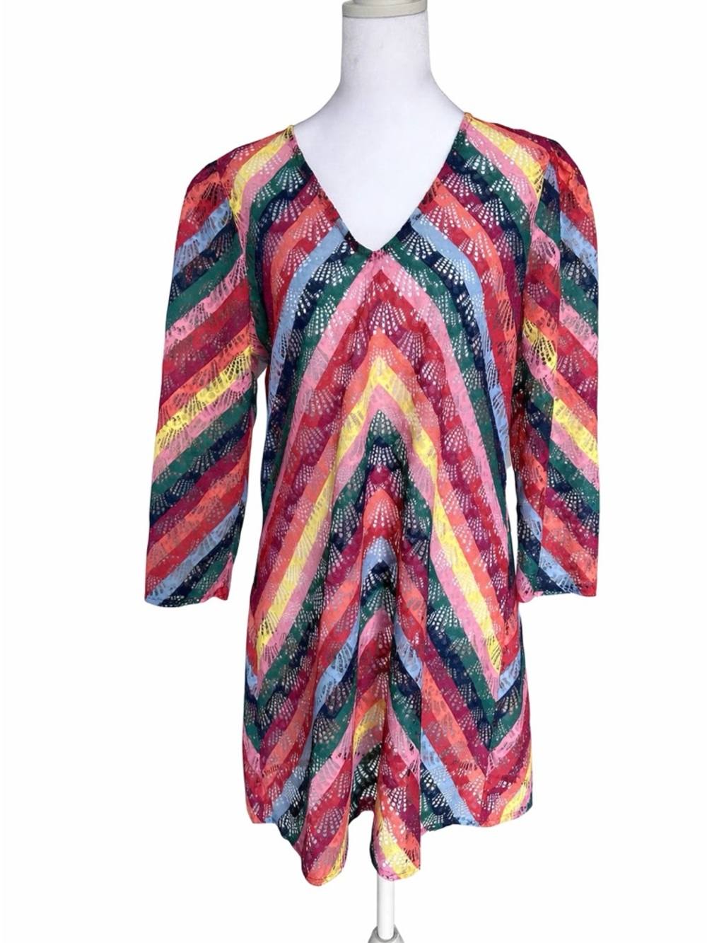 Stylest Rainbow Multicolor Chevron Lace Cover–up. Size Medium.